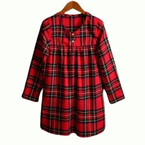 Lands' End: Festive Red Plaid flannel Kids Nightgown/Christmas Pajamas size 10